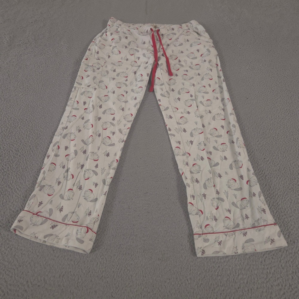 Duluth Trading Pants Womens XS White Free Swingin' Flannel Pajama Beaver Sleep